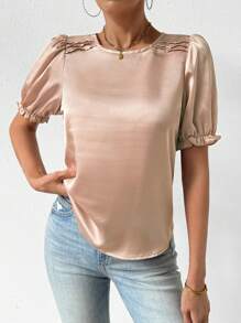 Chiquease 圓領荷葉邊袖口襯衫 - 杏色 - 查看 6