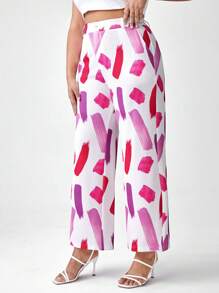 Dé Johnea Bianca Calça de Terno com Estampa de Pincelada para Mulheres Plus Size, para Outono/Inverno, Feriado, Festival - Multicolorido - Visão 5