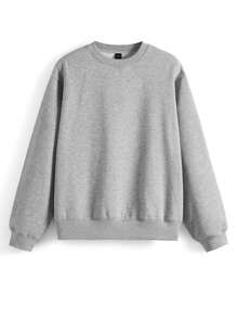 SHEIN Artist Oversized Long Women's Casual Round Neck Long Sleeve Baggy Sweatshirt, Cotton, For Holiday, Winter, Vacation, Spring, Festival