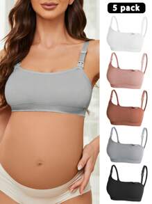 SHEIN Maternity Solid Ribbed Knit Nursing Bra Set, 5pcs - Multicolor - View 6