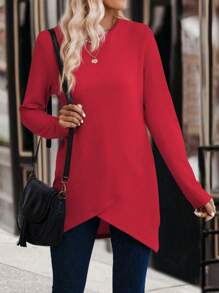 EMERY ROSE 不對稱下擺包裝描述圓領t恤 - 紅色 - 查看 5