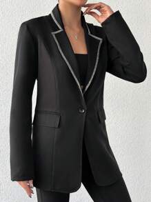 EURMUSE Women'S Single-Breasted Long Sleeve Blazer - Black - View 5