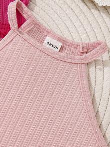 SHEIN Young Girl Ribbed & Tassel Hem Halter Top For Summer Beach Vacation - Multicolor - View 5