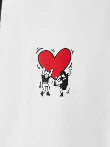 Manfinity RebelGame 男士心型印花針織連帽衫,休閒風格 - 白色 - 查看 4