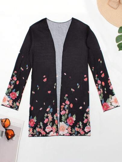 Tjejer Blommigt Tryckt Kimono För Semester , Strand Semester