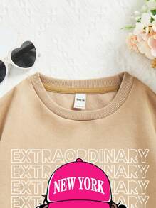 Teen Girls' Casual Cartoon Printed Long Sleeve Sweatshirt Suitable For Autumn And Winter - Khaki - View 3