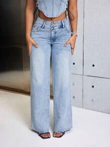 SHEIN SXY 寬腿牛仔褲 - 藍色 - 查看 5