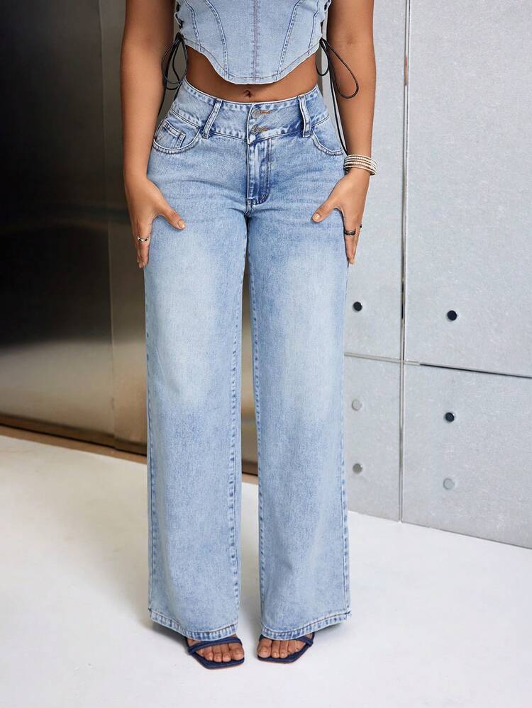 SHEIN SXY 寬腿牛仔褲 - 藍色 - 查看 5