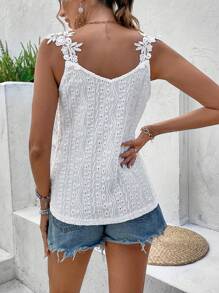 SHEIN VCAY Top sin mangas de verano con parches bordados de flores y textura de tela - Blanco - Ver 4