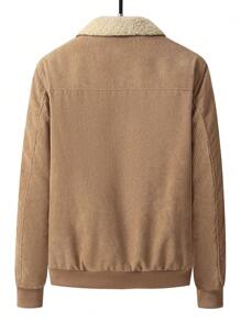 男式灯芯绒夹克，带贴片装饰和保暖衬里 - 卡其色 - 查看 2