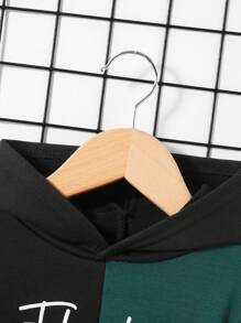 SHEIN Baby Boy Letter Graphic Two Tone Hoodie & Sweatpants - Multicolor - View 3