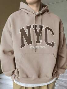 DAZY Áo nỉ nam có mũ trùm đầu thường ngày Back To School có in chữ - Màu Khaki - Xem 1