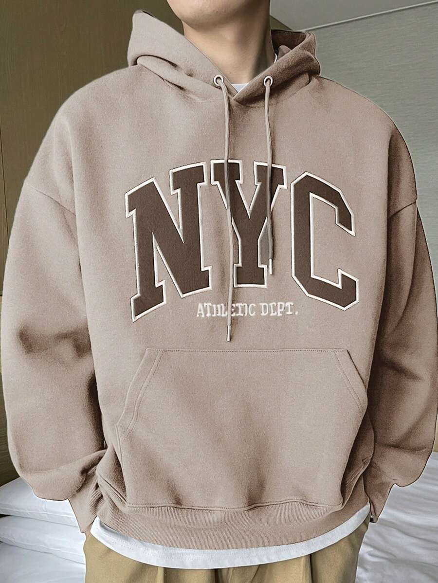 DAZY Áo nỉ nam có mũ trùm đầu thường ngày Back To School có in chữ - Màu Khaki - Xem 1