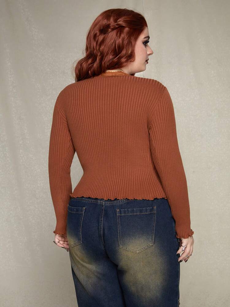 Plus Size Lace Embellished Long Sleeve Cardigan