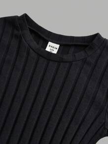 SHEIN Tween Girl Knitted Ribbed Solid Round Neck Casual T-Shirt 3pcs/Pack - Watermelon Pink - View 8