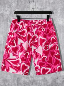 Manfinity VCAY Men's Full Of Heart Print Woven Casual Shorts - Pink - View 8