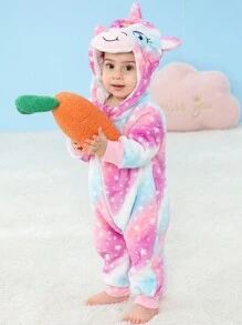 SHEIN 女婴法兰绒独角兽图案，饰有星空图案 - 彩色 - 查看 3