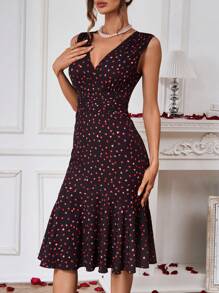 SHEIN Clasi 女性無袖愛心印花裙 - 黑色 - 查看 4