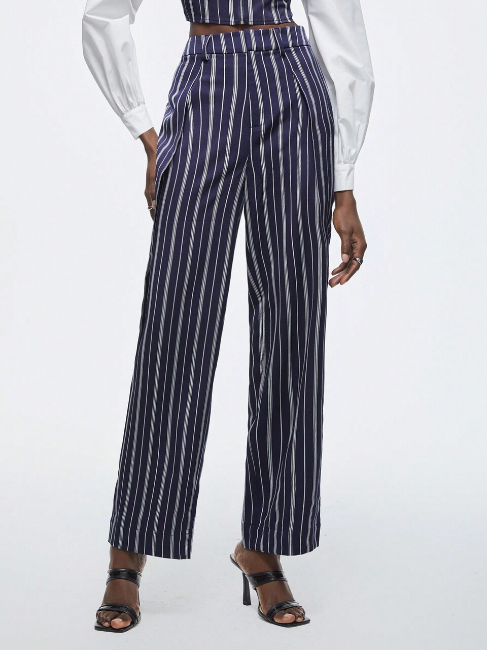 SHEIN Maija Pantalones De Pierna Recta Con Rayas Para Mujer