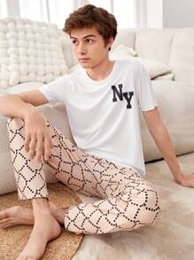 Teen Boy Plaid Pants & Short Sleeve Casual Two Pieces Set, Home Clothing - White - View 4