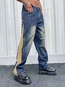 ROMWE MEN Street Life Jeans Déchirés Lavés Pour Hommes - Bronze - Voir 4