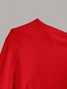 SHEIN EZwear Dress Ukuran Plus Tombol Ruched Split Thigh Plain Anggun - Merah - View 4