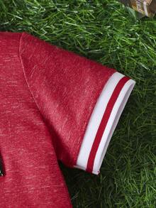 嬰兒男孩簇麻拼色短袖波羅衫和短褲套裝 - 紅色 - 查看 4