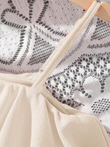 Sparklyn 少女荷葉邊裝飾有腰帶的連身衣 - 杏色 - 查看 4