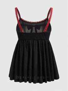 Sweetness 復古甜美可愛娃娃印花女士背心上衣 - 黑色 - 查看 2