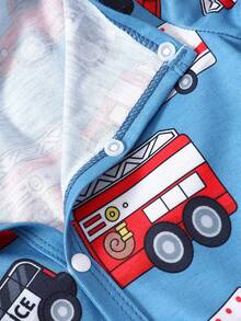 男嬰可愛印花車長袖連身衣,春秋 - 藍色 - 查看 5