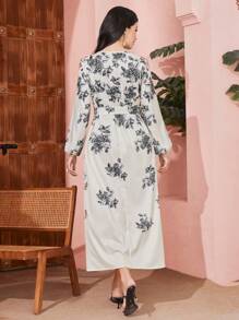 Mulvari Ladies' Floral Print Lantern Sleeves Dress - White - View 2