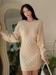 DAZY Vestido Suéter De Hombro Caído Y Color Sólido Para Mujer