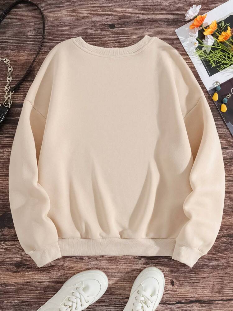 Plus Size Women's Letter Graphic Round Neck Sweatshirt Pullover Fall