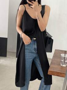 DAZY Women'S Asymmetrical Hemline Spaghetti Strap Dress - Black - View 2