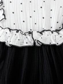 夏季寶寶女孩甜美拼色荷葉邊連襯袜裝 - 黑色 - 查看 6