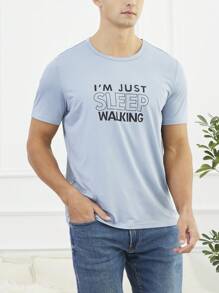 Men's Slogan Printed Homewear Top - Blue - View 6