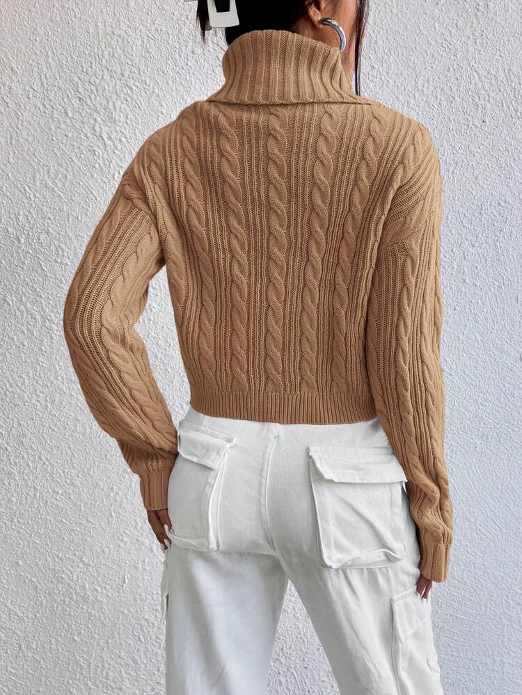 Women's Turtleneck Drop Shoulder Long Sleeve Sweater