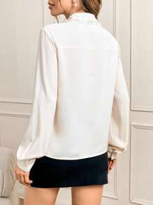 SHEIN Privé Women's Pearl Beaded Button Down Shirt - Apricot - View 2