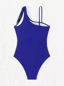 SHEIN Swim Women'S One-Shoulder Asymmetrical Fringe Decoration One-Piece Swimsuit Summer - Navy Blue - View 5