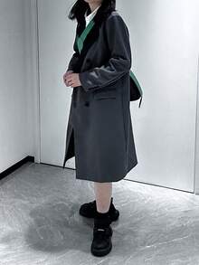 Chaqueta casual de solapa a contraste de doble botonadura, primavera otoño - Gris Oscuro - Ver 4
