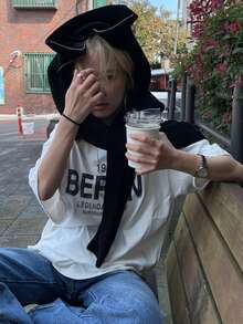 DAZY Của phụ nữ Vòng cổ Lỏng lẻo phù hợp In Áo thun - trắng - Xem 6