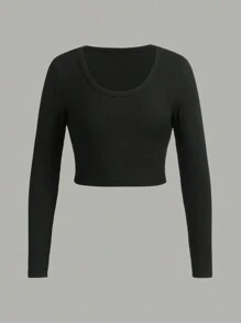 SHEIN Explorewe 2pcs Tween Girl Basic High-Waisted Short Sleeve And Long Sleeve T-Shirt Set, Soft And Breathable