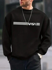 Men's Striped Letter Printed Sweatshirt - Black - View 1