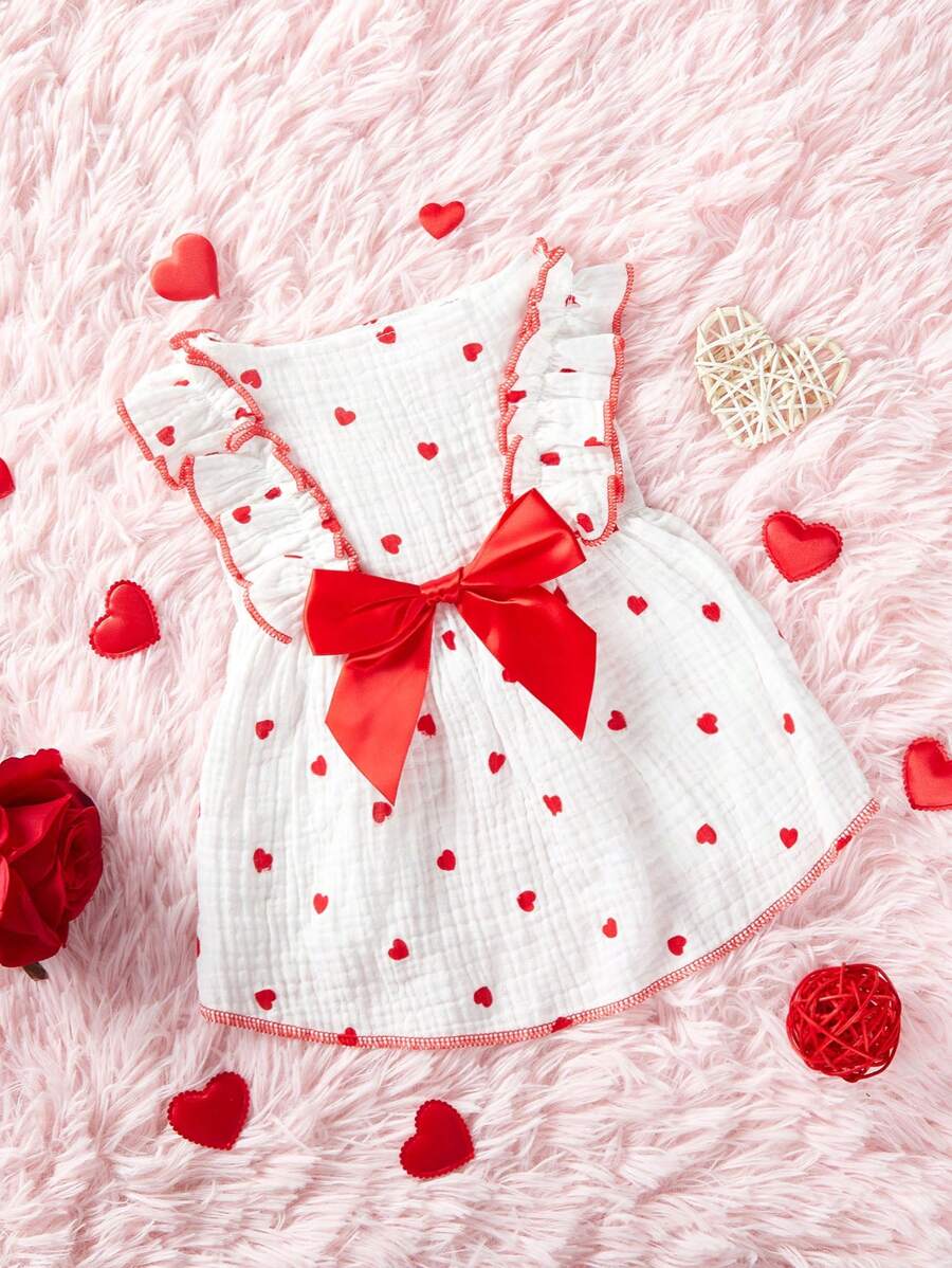 PETSIN Valentine's Day White Formal Dress, Red Heart Princess Dress And Red Bowknot Dog/Cat Apparel For Pet Dressing Up - Red and White - View 1