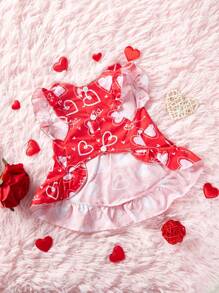 PETSIN 1入組情人節心形印花紅色寵物連衣裙，短袖帶帽，適用於狗和貓 - 彩色 - 查看 5