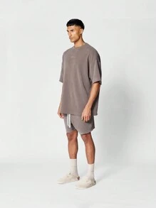 SUMWON 正面刺绣纹理立领 T 恤 - 棕色 - 查看 5