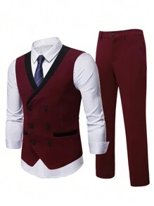 Manfinity Mode Men'S Suit Set - Burgundy - View 2