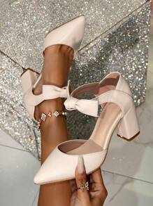 Women's White High Heels With Bow Design - White - View 1