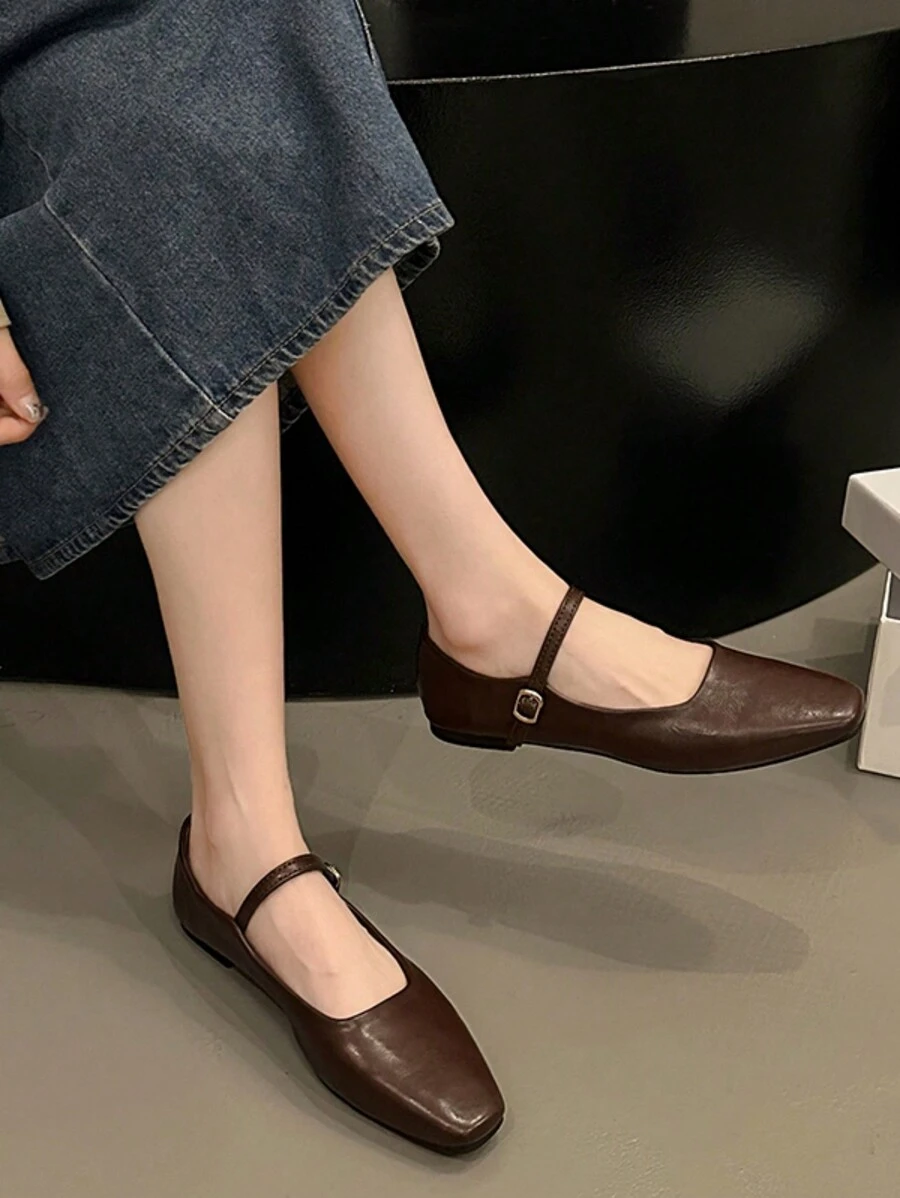 女士棕色玛丽珍鞋，梅拉德风格，平底，优雅，适合办公室和四季 - 棕色 - 查看 1