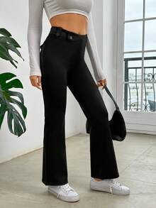 SHEIN Essnce Women's Low-Rise Flared Flared Pants - Black - View 5